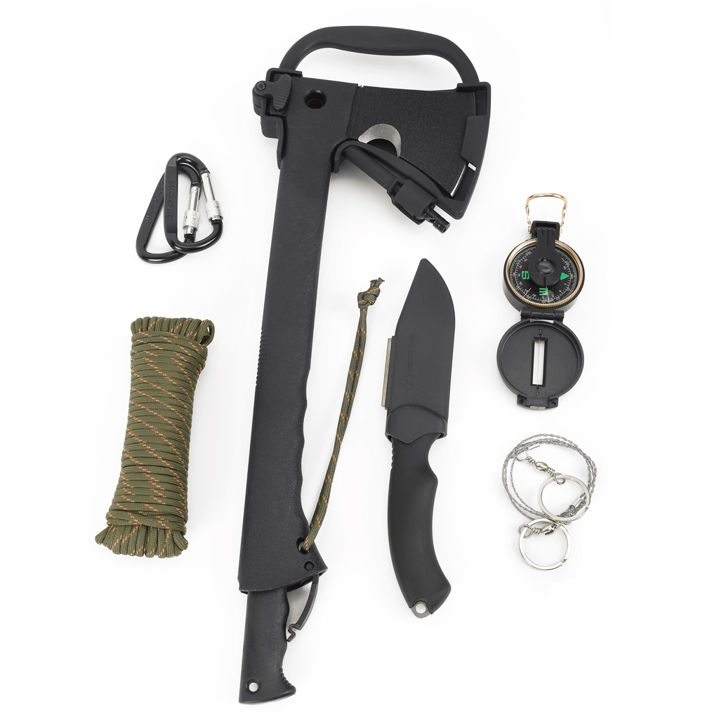 Ozark Trail 11 Piece Camping Hatchet and Knife Tool Set with 4-In-1 Hatchet and Saw, 4" Fixed Blade Knife, 50 Foot Paracord, Compass, Commando Saw, and Carabiners - $14.88