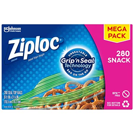 Ziploc Snack Bags with New Grip 'n Seal Technology, Ideal for Packing Cookies, Fruits, Vegetables, Chips and More, 280 Count~$5.78 After Coupon & S&S @ Amazon~Free Prime Shipping!