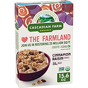 Cascadian Farm Organic Granola, Cinnamon Raisin Cereal, 15.6 oz (Pack of 6)~$14.14 @ Amazon~Free Prime Shipping!