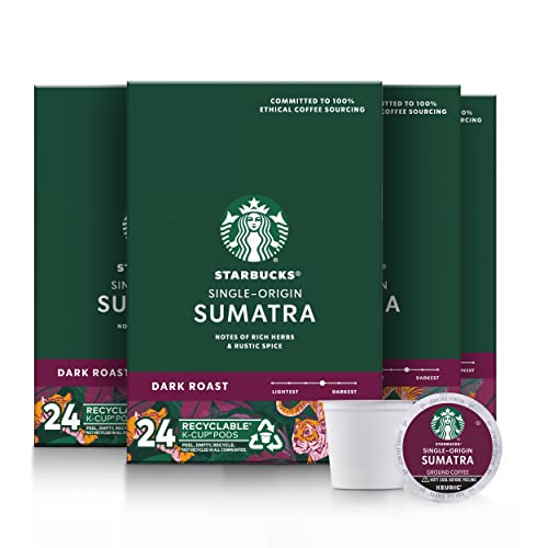 Starbucks K-Cup Coffee Pods—Dark Roast Coffee—Sumatra—100% Arabica—4 boxes (96 pods total)~$25.58 @ Amazon~Free Prime Shipping!