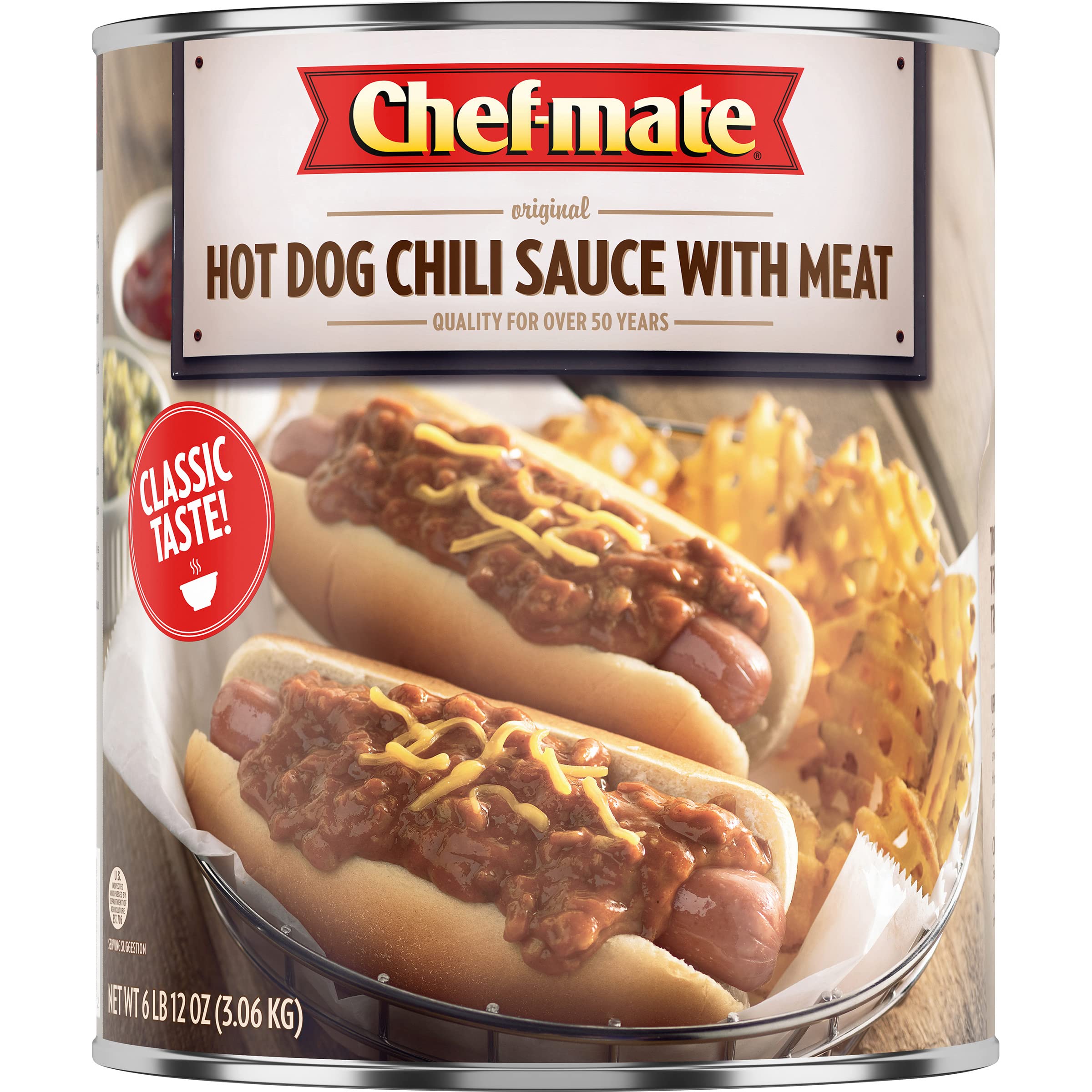 Chefmate Hot Dog Canned Chili Sauce with Meat, Ready to Eat, 6 lb 12