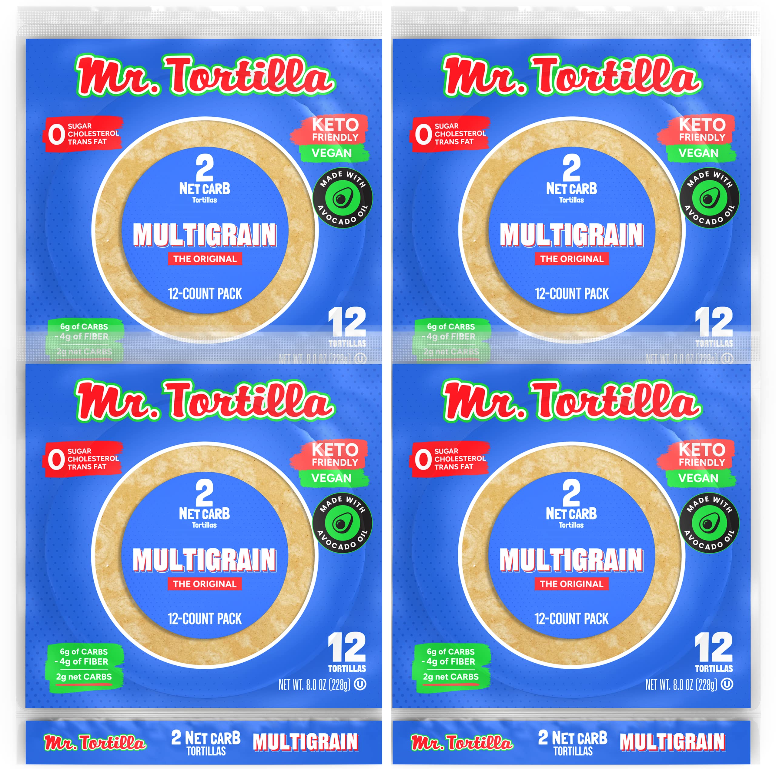 Mr. Tortilla World's Only 15 Calorie, 1 Net Carb Tortilla Wraps (48 Tortillas) | Keto, Low Carb, Low Calorie, Vegan, Kosher | (Multigrain)~$17.52 @ Amazon~Free Prime Shipping!