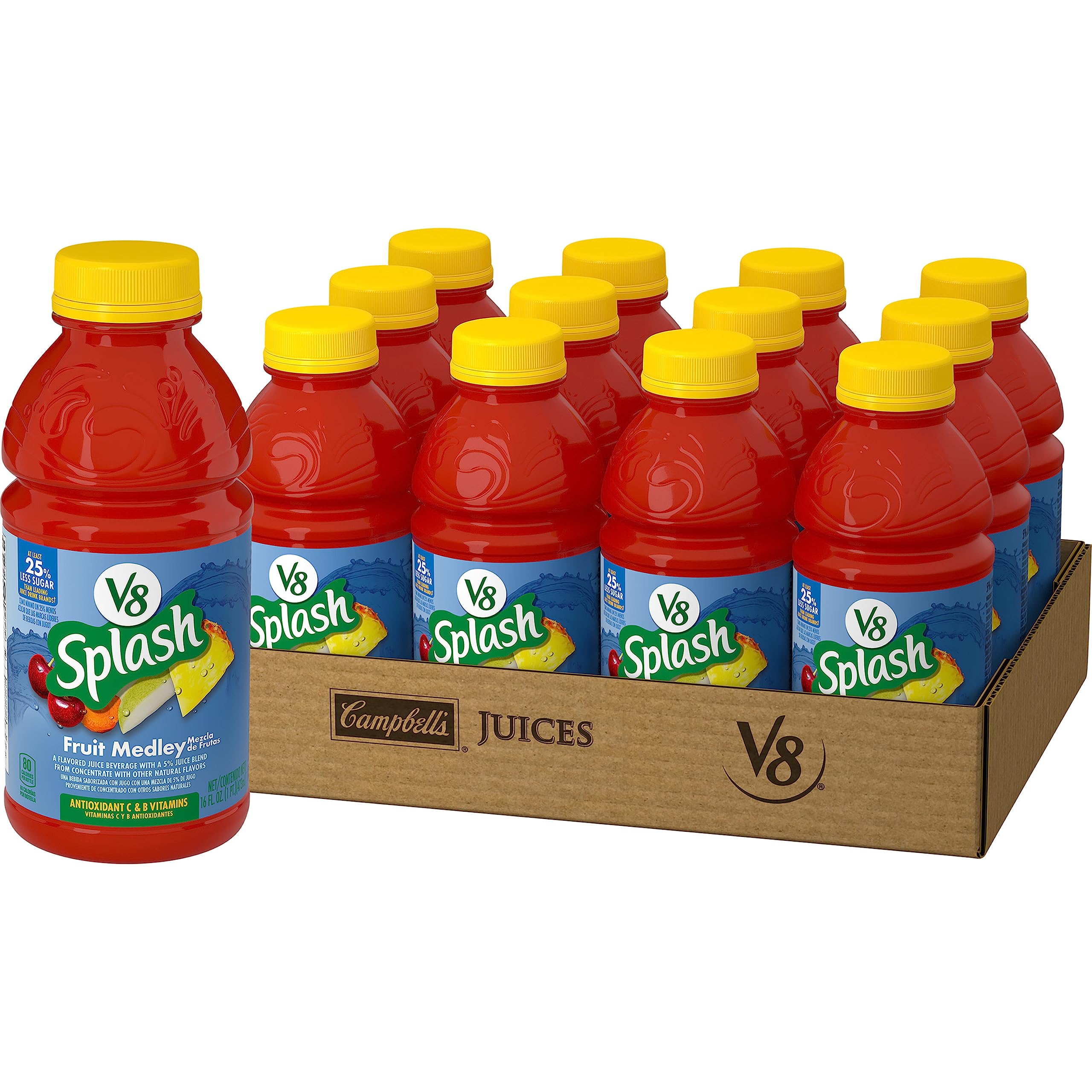 V8 Splash Fruit Medley Flavored Juice Beverage, 16 FL OZ Bottle (Pack ...