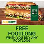 Select Subway Restaurants: Buy One Footlong Sub, Get One Footlong Sub Free