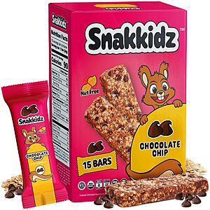 Snakkidz Organic Chewy Granola Bar, Allergen Free, Made with Avocado Oil, Low Sugar (15 Bars, Chocolate Chip)~$5.35 After Coupon & S&S @ Amazon~Free Prime Shipping!
