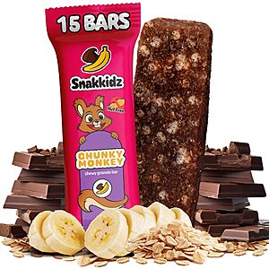 Snakkidz Organic Chewy Granola Bar, Allergen Free, Made with Avocado Oil, Low Sugar (15 Bars, Chunky Monkey)~$5.35 After Coupon & S&S @ Amazon~Free Prime Shipping!
