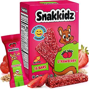 Snakkidz Organic Chewy Granola Bar, Allergen Free, Made with Avocado Oil, Low Sugar (15 Bars, Strawberry)~$5.35 After Coupon & S&S @ Amazon~Free Prime Shipping!