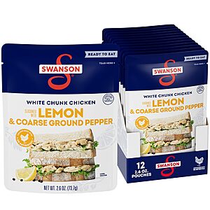 12-Pack 2.6-Oz Swanson White Chunk Chicken Pouch (Lemon & Coarse Ground Pepper) .15 w/ Subscribe & Save