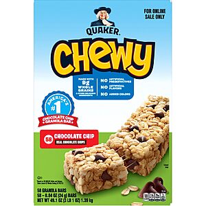 58ct 0.84oz Quaker Chewy Granola Bars (Chocolate Chip) .95 w/ Subscribe & Save
