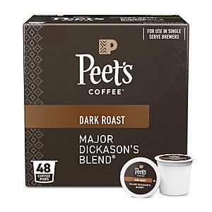 48-ct Peet's Coffee Dark Roast Single Serve Coffee Pods (Major Dickason's Blend)  w/ Subscribe & Save
