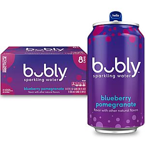 8-Pack 12-Oz Bubly Sparkling Water (Blueberry Pomegranate) alt=
