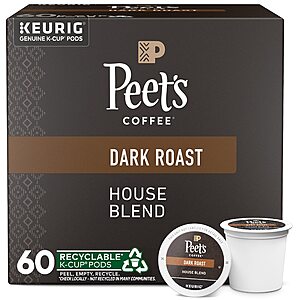 6-Pack 10-Count Peet's Coffee Dark Roast K-Cup Pods (House Blend) .05 w/ Subscribe & Save + Free S&H
