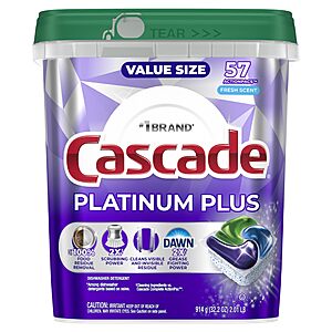 57-Count Cascade Platinum Plus Dishwasher Pods $17.35 w/ Subscribe & Save