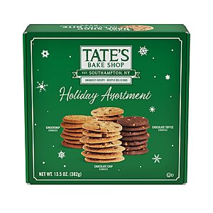 Tate's Bake Shop Holiday Cookies Holiday Gift Box,Chocolate Chip,Chocolate Toffee and Gingersnap,13.5 oz~$11.66 After Coupon @ Amazon