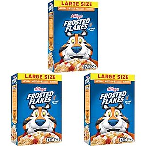 Kellogg's Frosted Flakes Breakfast Cereal,Fat Free,Large Size,17.3 oz (Pack of 3)~$8.94 @ Amazon