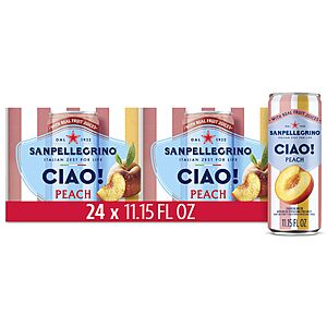 Sanpellegrino CIAO Peach Sparkling Water, Low-Calorie Italian Sparkling Water with Real Fruit Juices, 0g Added Sugar, 24-Pack~$13.55 After Coupon & S&S @ Amazon