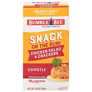 3.5-Oz Bumble Bee Protein Snack On The Run! (Chipotle, Chicken Salad & Crackers) $1.10 w/ Subscribe & Save