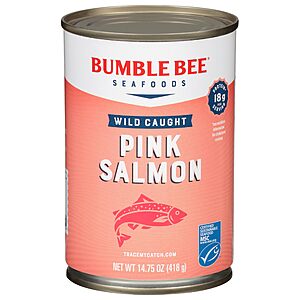 Bumble Bee Canned Pink Salmon 14.75 oz Can Premium Wild Caught Salmon with Skin & Bones 18g Protein per Serving MSC Certified Sustainable Seafood~$2.87 After Coupon & S&S @ Amazon
