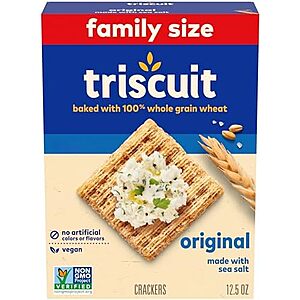Triscuit Original Whole Grain Wheat Crackers, Vegan Crackers, Healthy Snacks, Lunch Snacks, Family Size, 12.5 oz~$2.35 After Coupon & S&S @ Amazon