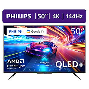 Philips 50" Class 144Hz QLED+ 4K UltraHD (2160p) Google + Gaming Smart TV (50PUG7675/F7)~$258 @ Walmart~Free Shipping!