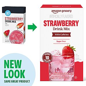 Amazon Grocery, Strawberry Drink Mix with Caffeine, 10 packets, 1.1 Oz (Previously Happy Belly, Packaging May Vary)~$1.31 After Coupon & S&S @ Amazon