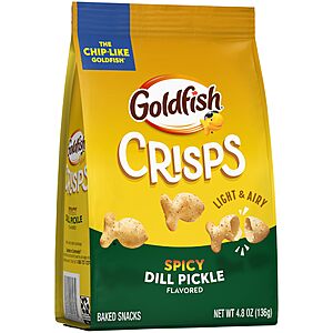 Goldfish Crisps Spicy Dill Pickle Baked Chip Crackers, 4.8 Oz Bag~$1.49 After Coupon & S&S @ Amazon