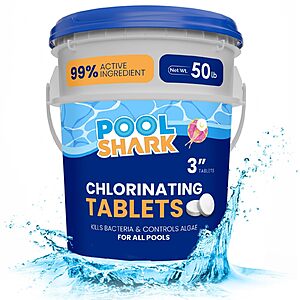 Pool Shark Swimming Pool Chlorine Tablets - 3-Inch Chlorine Tablets - Slow-Dissolving 90% Active Chlorine Tabs 50 lbs~$136.79 After Coupon @ Amazon