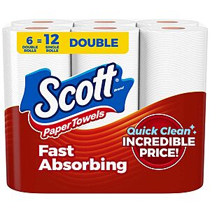 Scott Paper Towels, Choose-A-Sheet, 6 Double Rolls, 108 Sheets Per Roll~$6.50 With S&S @ Amazon