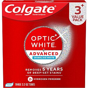Colgate Optic White Advanced Hydrogen Peroxide Toothpaste, 3 Pack, 3.2 oz Sparkling White, Teeth Whitening Toothpaste~$8.93 With S&S @ Amazon