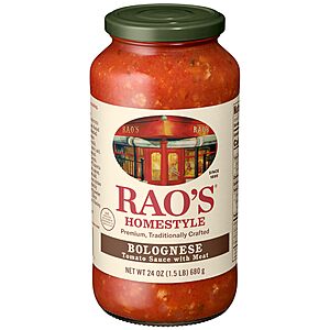 Rao's Homemade Bolognese Sauce 24 oz, Tomato Sauce, All Purpose, Keto Friendly Pasta Sauce, Premium Quality Tomatoes from Italy~$4.30 After Coupon & S&S @ Amazon