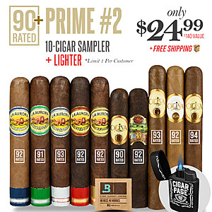 90+Rated Prime #2 10-Cigar Sampler + Lighter~$24.99 @ Cigar Page~Free Shipping!