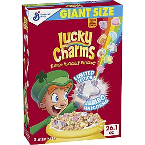 Lucky Charms Gluten Free Cereal with Marshmallows, Giant Size, 26.1 oz~$4.29 After Coupon & S&S @ Amazon