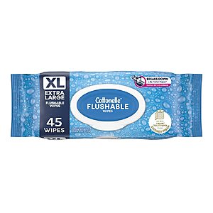 Cottonelle XL Flushable Wet Wipes - 1 Flip-Top Pack, 45 Total Flushable Wipes~$3.49 @ Amazon