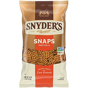 Snyder's of Hanover Snaps Pretzels, 16 Oz Bag~$2.52 After Coupon @ Amazon