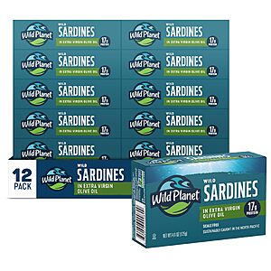Wild Planet Wild Sardines in EVOO & Sea Salt, 4.4 Ounce Can, 12 Pack~$25.99 With S&S @ Amazon