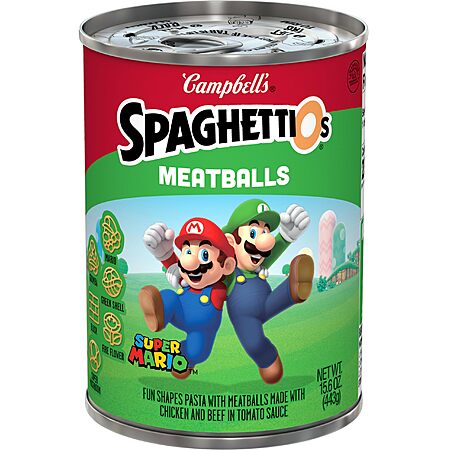 SpaghettiOs Super Mario Bros Canned Pasta with Meatballs, 15.6 oz Can~$0.75 After Coupon & S&S @ Amazon~Free Prime Shipping!