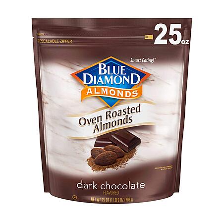 Blue Diamond Almonds Oven Roasted Dark Chocolate Flavored Snack Nuts, 25 Oz Resealable Bag (Pack of 1)~$7.60 With S&S @ Amazon