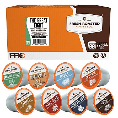 Fresh Roasted Coffee, The Great Eight, Flavored Coffee Pod Variety Pack, K-Cup Compatible, 96 Count~$19.86 After Coupon & S&S @ Amazon!