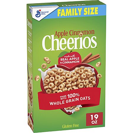 Apple Cinnamon Cheerios, Heart Healthy Gluten Free Breakfast Cereal, Made with Whole Grain Oats, Family Size, 19 oz~$2.36 With S&S @ Amazon