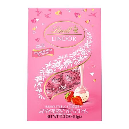 Lindt LINDOR Strawberries and Cream White Chocolate Candy Truffles, Valentine's Day White Chocolate with Strawberries and Cream White Truffle Filling, 15.2 oz. Bag~$11.59 @ Amazon