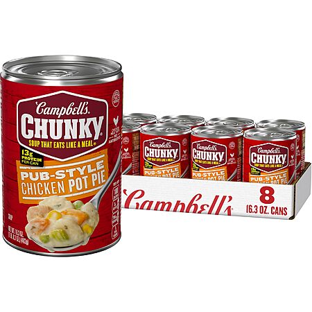 Campbell’s Chunky Soup, Pub-Style Chicken Pot Pie Soup, 16.3 oz Can (Pack of 8)~$10.29 After Coupon & S&S @ Amazon