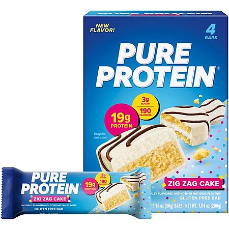 Pure Protein Zig Zag Cake Protein Bars – 19g Protein, 3g Sugar, 190 Calories (4 count) Low Sugar* High Protein Snack - Gluten Free & More~$4.72 With S&S @ Amazon