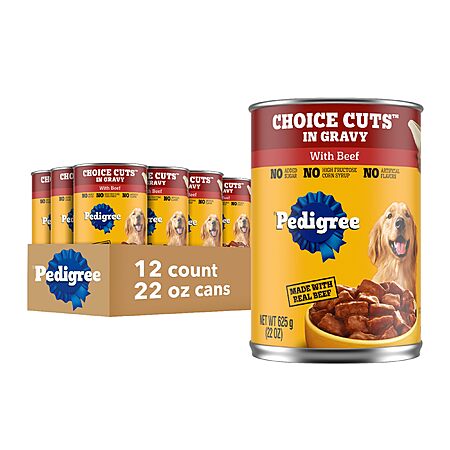 Pedigree Choice Cuts In Gravy Adult Canned Soft Wet Dog Food With Beef, 22 oz. Cans (12 Count, Pack of 1)~$17.04 @ Amazon