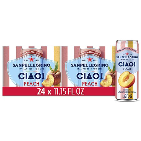 Sanpellegrino CIAO Peach Sparkling Water, Low-Calorie Italian Sparkling Water with Real Fruit Juices, 0g Added Sugar, 24-Pack~$13.55 After Coupon & S&S @ Amazon