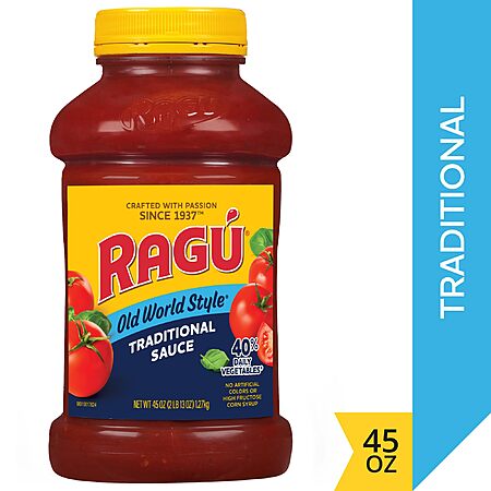 RAGÚ Old World Style Traditional Sauce, Perfect for Italian Style Meals at Home, 45 oz & More~$2.65 With S&S @ Amazon