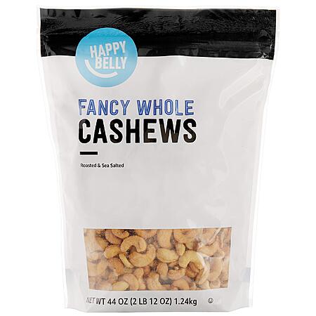 Amazon Brand - Happy Belly Fancy Whole Cashews, Roasted and Sea Salted, 44 ounce (Pack of 1)~$13.79 After Coupon & S&S @ Amazon~Buy 4 & Save More!