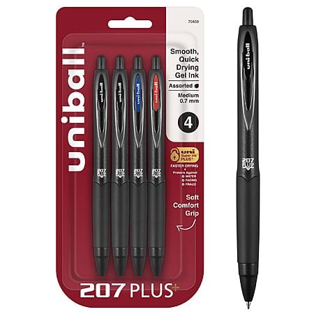 Uniball 207PLUS+ Gel, 0.7MM, Asst Bus, 4 Pack~$3.15 With S&S @ Amazon