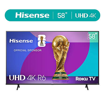 Hisense 58" Class 4K UHD LED LCD Roku Smart TV HDR R6 Series 58R6E3~$238 @ Walmart~Free Shipping Or Pickup!