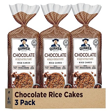 Quaker Large Rice Cakes, Chocolate, 7.23 oz Bags, (3 Pack), Gluten Free, Whole Grain, No Added Colors~$11.28 With S&S @ Amazon