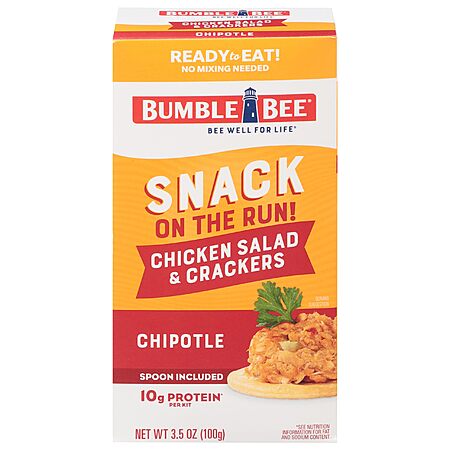 Bumble Bee Snack On The Run! Protein Snack Pack - Chipotle Chicken Salad with Crackers - 10g Protein per Box Chicken Salad (Pack of 1)~$1.11 After Coupon & S&S @ Amazon